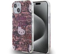 CG MOBILE Hello Kitty HKHCP15SHDGPTP Coque rigide pour iPhone 15 6,1" Rose IML Tags Graffiti