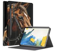 Étui Horse Art pour Samsung Galaxy Tab S8 Plus/Tab S7 FE 12,4" 2021 / Galaxy Tab S7 Plus 2020, plusieurs angles de vue avec porte-stylo S et mise en veille/réveil automatique