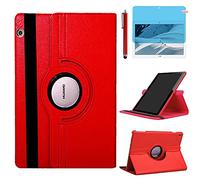 Étui Housse Coque pour Huawei MediaPad T3 9.6 Pouces 2017 (AGS-W09 AGS-L09 AGS-L03) - 360 degrés Rotation Full Protection Kickstand Case Cover,avec Un Stylo,Écran Film (Red)