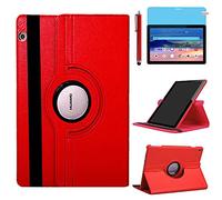 Étui Housse Coque pour Huawei MediaPad T5 10.1 Pouces 2018 (AGS2-W09 AGS2-L09 AGS2-L03) - 360 degrés Rotation Full Protection Kickstand Case Cover,avec Un Stylo,Écran Film (Red)