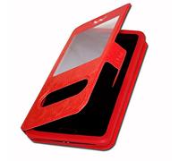 Etui Housse Folio pour Nokia C3 Extra Slim X 2 Fenêtres en éco Cuir de qualité avec Fermeture magnétique et surpiqûres Apparentes Compatible pour Nokia C3 - Rouge