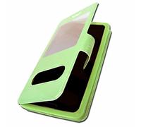 Etui Housse Folio pour Oppo A15 Extra Slim X 2 Fenêtres en éco Cuir de qualité avec Fermeture magnétique et surpiqûres Apparentes Compatible pour Oppo A15 - Vert