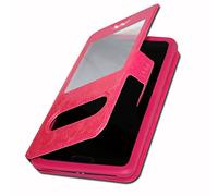 Etui Housse Folio pour Sharp Aquos zero5G Basic Extra Slim X 2 Fenêtres en éco cuir de qualité avec fermeture magnétique et surpiqûres apparentes compatible pour Sharp Aquos zero5G Basic - ROSE FUSHIA