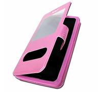 Etui Housse Folio pour Sharp Aquos zero5G Basic Extra Slim X 2 Fenêtres en éco Cuir de qualité avec Fermeture magnétique et surpiqûres Apparentes Compatible pour Sharp Aquos zero5G Basic - Rose
