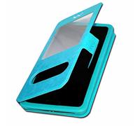 Etui Housse Folio pour Sharp Aquos zero5G Basic Extra Slim X 2 Fenêtres en éco Cuir de qualité avec Fermeture magnétique et surpiqûres Apparentes Compatible pour Sharp Aquos zero5G Basic - Turquoise