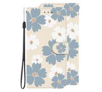 Etui Housse pour Samsung Galaxy S21 Flip Wallet Cuir Portefeuille Pochette Étuis à Rabat Folio Housse Coque de Protection Antichoc Portefeuille Etui Flip Folio Case,Bleu et Blanc Fleur