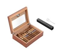 Étui Humidor pour cigares avec hygromètre et humidificateur boîte pour cigares Fait à la Main en Bois de cèdre Porte-cigares de Voyage Portable avec Partie supérieure en Verre Contient 20-30 cigares