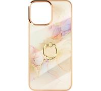 Étui hybride en marbre pour téléphone portable avec support pour anneau pour iPhone 12 / 12 Pro - Or / Rose