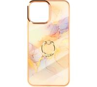 Étui hybride en marbre pour téléphone portable avec support pour anneau pour iPhone 13 Pro - Or / Rose