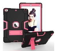 Étui Hybride pour iPad 6e génération, iPad 5e génération, iPad 9,7", Coque de Protection Hybride Antichoc Robuste avec béquille pour iPad 9,7" Noir + Rose