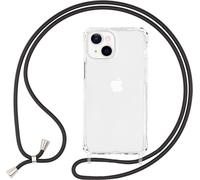 Étui hybride transparent NALIA avec chaîne pour iPhone 13, étui rigide transparent & cadre en silicone, coque de protection & cordon pour téléphone portable noir
