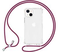 Étui hybride transparent NALIA avec chaîne pour iPhone 13, étui rigide transparent & cadre en silicone, coque de protection & cordon pour téléphone portable rouge