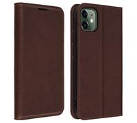 Étui iPhone 11 Folio Cuir Véritable Porte cartes Support Vidéo marron foncé