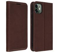Étui iPhone 11 Folio Cuir Véritable Porte cartes Support Vidéo marron foncé