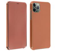 Etui iPhone 11 Pro Chromé Strié Clapet Translucide Rigide Fin Léger - Rose Or