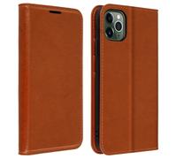 Étui iPhone 11 Pro Max Folio Cuir Véritable Porte cartes Support Vidéo camel
