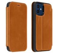 Étui iPhone 12 Mini en cuir véritable avec porte-carte et fonction support vidéo - AKASHI - Marron