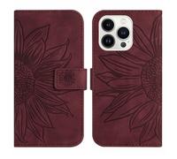Etui iPhone 14 Pro Max 6.7"", Housse en Cuir PU Portefeuille Etui, [Fentes pour Cartes] [Fermoir Magnétique]-Tournesol bourgogne