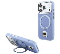 Étui Karl Lagerfeld avec support annulaire 360 Karl Head Pin MagSafe pour iPhone 18 Pro / 17 Pro, bleu clair