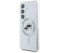 Étui Karl Lagerfeld Button Karl & Choupette Heads Printed Logo MagSafe pour Samsung Galaxy S25 blanc