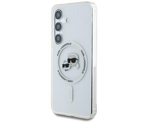 Étui Karl Lagerfeld Button Karl & Choupette Heads Printed Logo MagSafe pour Samsung Galaxy S25 blanc