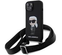 KARL LAGERFELD KLHCP15SSCBSKNK Coque pour iPhone 15 6.1" hardcase Noir Bandoulière Silicone Ikonik