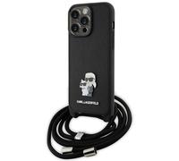KARL LAGERFELD KLHCP15XSAKCPSK Coque Rigide pour iPhone 15 Pro Max 6,7" Noir Crossbody Saffiano Metal Pin Karl & Choupette