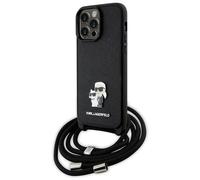 Karl Lagerfeld KLHCP14XSAKCPSK Coque rigide pour iPhone 14 Pro Max 6,7" Noir Crossbody Saffiano Metal Pin Karl & Choupette