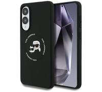 CG MOBILE Karl Lagerfeld Coque en silicone avec doubles têtes et cercles Compatible avec MagSafe pour Samsung Galaxy S25 Edge (noir)