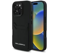 Étui Karl Lagerfeld HC Grained PU Cardslot Metal Elong pour iPhone 16 Pro noir