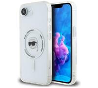 CG Mobile Karl Lagerfeld IML Metal Karl Head Compatible avec MagSafe Coque pour iPhone 16e (Blanc)