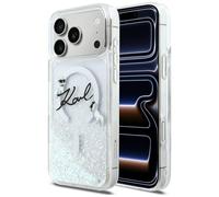 CG MOBILE Karl Lagerfeld Karl Script Log à paillettes liquides compatible avec coque MagSafe pour iPhone 17 Pro Max (transparent)