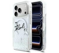 Karl Lagerfeld Coque à paillettes liquides Logo Karl Script MagSafe iPhone 17 Pro Transparent