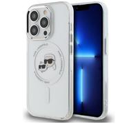 Étui Karl Lagerfeld pour iPhone 14 Pro 6.1 blanc étui rigide IML Metal Karl&Choupette Head MagSafe