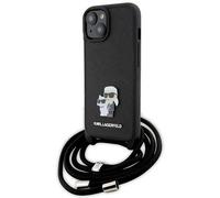Étui Karl Lagerfeld pour iPhone 15 6.1 étui rigide noir Crossbody Saffiano Metal Pin Karl & Choupette