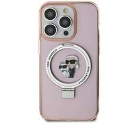 Étui Karl Lagerfeld pour iPhone 15 6.1 rose étui rigide Ring Stand Karl&Choupettte MagSafe