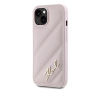 CG Mobile Karl Lagerfeld KLHCP15SPQDSMGP Coque Rigide pour iPhone 15/14/13 6,1" Rose Diagonale Quilted Script
