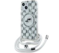 Étui Karl Lagerfeld pour iPhone 15 6.1 transparent étui rigide IML Crossbody Monogram Karl & Choupette Head MagSafe