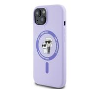 Étui Karl Lagerfeld pour iPhone 15 6.1 violet étui rigide Silicone Karl&Choupette Heads Ring MagSafe