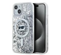 Étui Karl Lagerfeld pour iPhone 15 Plus 6.7 étui rigide transparent Liquid Glitter Choupette Head Magsafe
