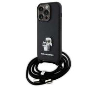 Étui Karl Lagerfeld pour iPhone 15 Pro 6.1 étui rigide noir Crossbody Saffiano Metal Pin Karl & Choupette