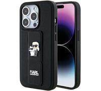 Étui Karl Lagerfeld pour iPhone 15 Pro 6.1 noir étui rigide Gripstand Saffiano Karl&Choupette Pins