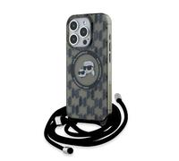 Étui Karl Lagerfeld pour iPhone 15 Pro 6.1 noir étui rigide IML Crossbody Monogram Karl & Choupette Head MagSafe