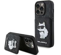 Étui Karl Lagerfeld pour iPhone 15 Pro 6.1 noir étui rigide Saffiano Cardslots and Stand Monogram Choupette