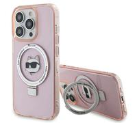 Étui Karl Lagerfeld pour iPhone 15 Pro 6.1 rose étui rigide Ring Stand Choupette Head MagSafe