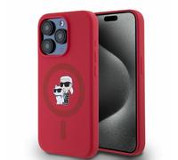 Étui Karl Lagerfeld pour iPhone 15 Pro 6.1 rouge étui rigide Silicone Karl&Choupette Heads Ring MagSafe