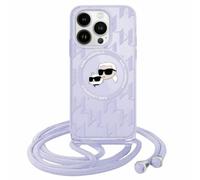 Étui Karl Lagerfeld pour iPhone 15 Pro 6.1 violet hardcase IML Crossbody Monogram Karl & Choupette Head MagSafe