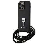 Étui Karl Lagerfeld pour iPhone 15 Pro Max 6.7 étui rigide noir Crossbody Saffiano Monogram Metal Pin Karl & Choupette