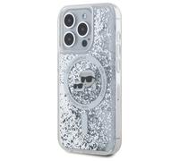 Étui Karl Lagerfeld pour iPhone 15 Pro Max 6.7 étui rigide transparent Liquid Glitter Karl&Choupette Head Magsafe