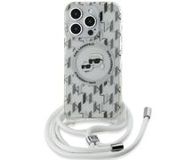 Étui Karl Lagerfeld pour iPhone 15 Pro Max 6.7 transparent étui rigide IML Crossbody Monogram Karl & Choupette Head MagSafe